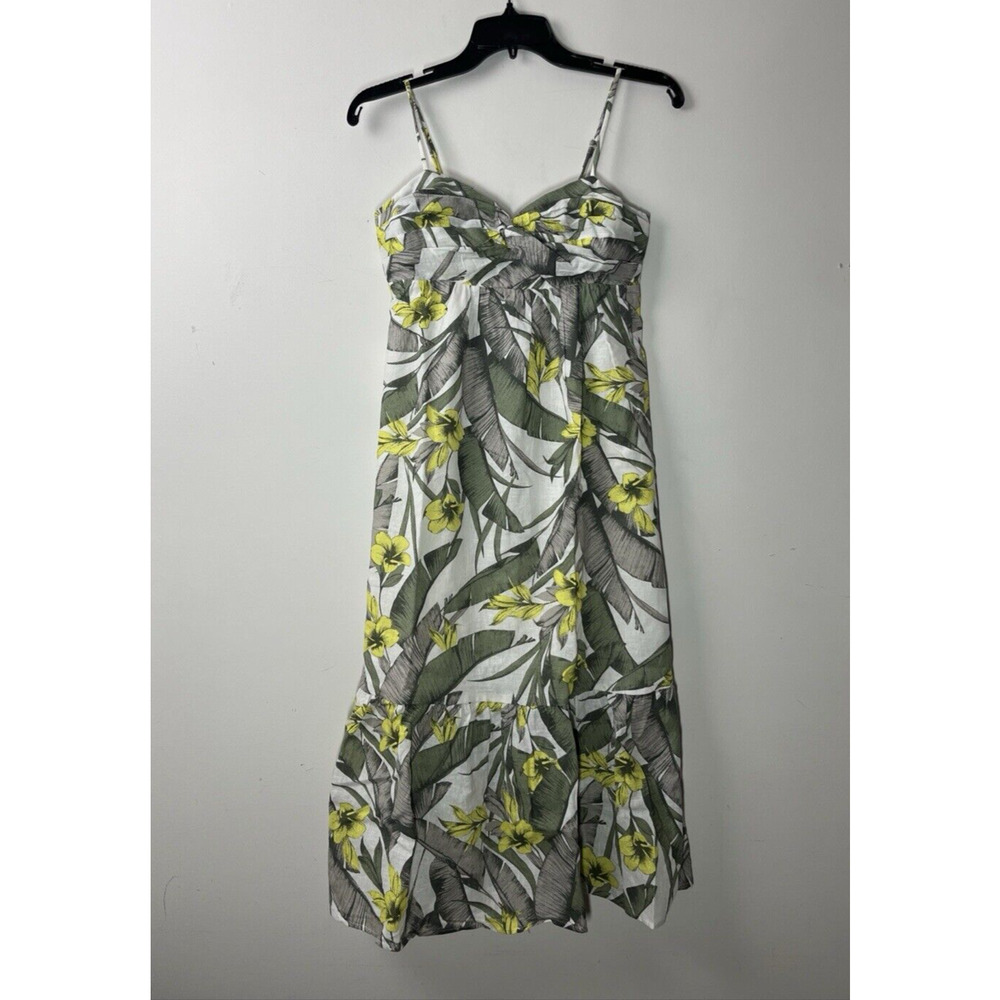 Banana Republic Linen Blend Dress 0 A Line Tiered Tropical Twist Front Sundress